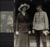 1915 Károly főherceg trónörökösként és felesége Zita főhercegnő, feliratozott fotólap és fotó, Kallós Oszkár pecséttel jelzett fotója (1942), 13,5×8,5 cm