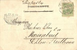 1900 Der Segen des Rabbi. Verlag Paul Grödel / Rabbi in the synagogue. Judaica art postcard s: Herma...