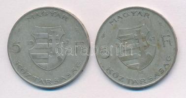1947. 5Ft Ag "Kossuth" (2x) T:2- patina