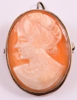 Ezüst(Ag) kámeás bross, jelzett, 2,5×2 cm, bruttó: 4,8 g