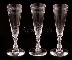 Dekoratív kristály pezsgőspoharak ( 3db), jelzés nélkül, hibátlan, m: 18,5 cm ( 3×)