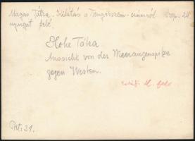 cca 1910 Magas-Tátra, kilátás a Tengerszem-csúcsról nyugat felé, Erdélyi Mór felvétele, hátulján fel...