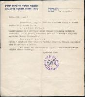1948 az Általános Cionista Blokk meghívója a zsidó állam kikiáltása alkalmából rendezett ünnepi estre, gépelt, aláírt levél bélyegzővel, fejléces papíron