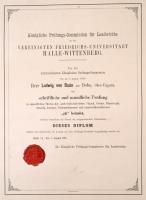1898 Halle, Német nyelvű oklevél a Vereinigten Friedrichs-Universität Halle-Wittenberg egyetem által kiállítva, viaszpecséttel