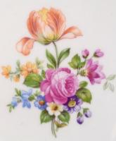 Virágmintás porcelán tál, részben kézzel festett, jelzett, hibátlan, d: 28 cm