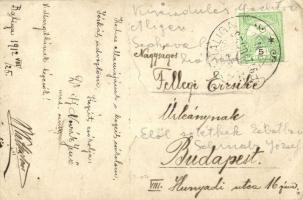 1912 Balatonaliga (Balatonvilágos), yacht kirándulók a parton Aligánál. photo (apró lyukak / tiny ho...