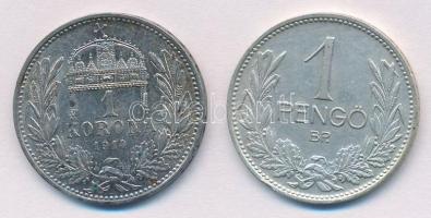 1914KB 1K Ag "Ferenc József" + 1937. 1P Ag T:1-