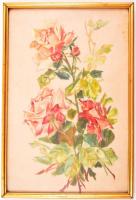 Jelzés nélkül: Rózsák, akvarell, papír, üvegezett fa keretben, 37×25 cm