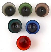 Színes fújt talpas likőrős poharak ( 6 db), hibátlanok, jelzés nélkül, m:4,5 cm (6×)