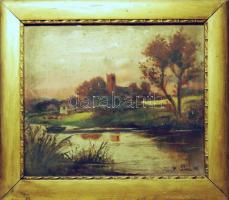 1928 Piri Kálmán (1908-1983): Folyópart szignált keretben 33x28cm