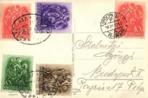 Losonc, Lucenec; Állami iskola, Református templom, Kubinyi tér, Rákóczi út, szálloda és kávéház, iz...