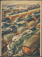Vonatok tankokkal, II. világháborús nyomtatvány, 21×26 cm