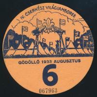 1933 Jamboree Gödöllő utazási kitűző, 6. altábor / Jamboree paper badge for discounted rail travel, ...
