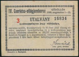 1933 Gödöllő Jamboree utalvány kedvezményes jegy vásárlására / 1933 Gödöllő Jamboree voucher for discounted train ticket