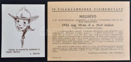 1933 Gödöllő cserkész IV. VilágJamboreemeghívó kisplakát + 2 reklám nyomtatvány  / Scout World Jambo...