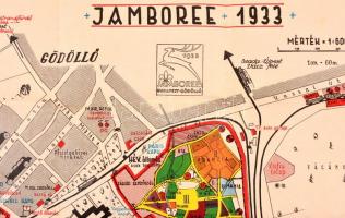 1933 A gödöllői jamboree színes térképe,1:6000, Bp., Athenaeum, szép állapotban, 40×55 cm