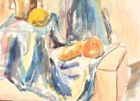 Kmetty jelzéssel: Mozsaras csendélet. Akvarell, papír, üvegezett sérült keretben, 58×35 cm