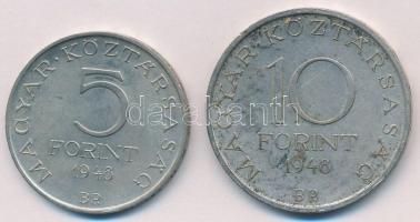 1948. 5Ft Ag "Petőfi" + 1948. 10Ft Ag "Széchenyi" T:2 ph., kis patina