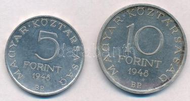 1948. 5Ft Ag "Petőfi" + 1948. 10Ft Ag "Széchenyi" T:2 kis ph