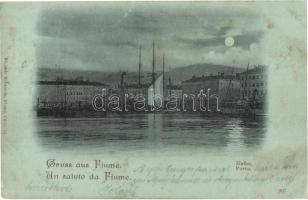 1899 Fiume, Rijeka; Hafen / Porto / kikötő, gőzhajó, rakpart, vitorlás. Kiadja Edoardo Schambik / port, harbor, steamship, sailboat, quay (fl)