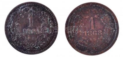 1868KB 1kr Cu "Angyalos címer" + 1885KB 1kr Cu "Középcímer" T:2,2-