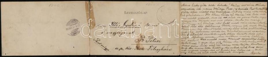 1898 Budapest I. látkép, 3-részes kihajtható panorámalap, Lánchíd, Bazilika, Pesti oldal. Kiadja Löb...