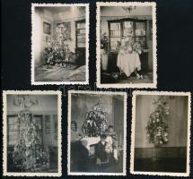 cca 1940-1950 Régi karácsonyok, 5 db fotó, 6×9 cm