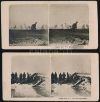 1914-1916 I. világháborús ágyúk, 2 db sztereófotó, felirattal, felületén törésnyomok, 8,5×17,5 cm