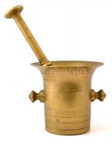 Réz mozsár törővel, d: 14,5 cm, h:26,5 cm