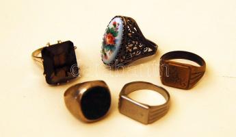 5db klf gyűrű, közte egy köves és egy tűzzománc