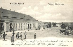 1905 Mór, Wekerle Sándor utca, Móri Könyvnyomda, Fonciere Biztosító fiókja, üzletek, lovaskocsi