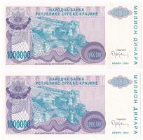 Horvátország / Krajna Szerb Köztársaság 1994. 1.000.000D (2x) mindkettő hibás sorozat- és sorszámmal...