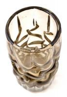 Dekoratív barna üveg váza, alján karcolásokkal, m: 19,5 cm