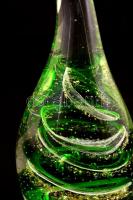 Muranói csavart zöld üvegdísz, apró kopásokkal, m: 27 cm