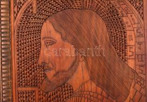 Dekoratív vallási falikép, faragott fa, 55,5×40,5 cm