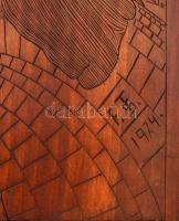 Dekoratív vallási falikép, faragott fa, 55,5×40,5 cm