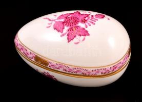 Herendi Apponyi mintás porcelán tojás alakú dobozka, kézzel festett, jelzett, hibátlan, 11×7×6 cm
