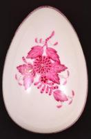 Herendi Apponyi mintás porcelán tojás alakú dobozka, kézzel festett, jelzett, hibátlan, 11×7×6 cm