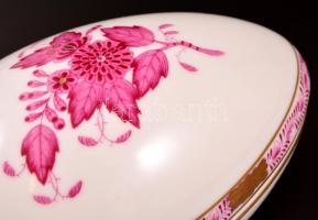 Herendi Apponyi mintás porcelán tojás alakú dobozka, kézzel festett, jelzett, hibátlan, 11×7×6 cm