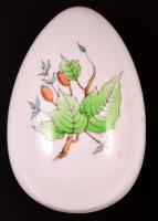 Herendi csipkebogyó mintás porcelán tojás alakú dobozka, kézzel festett, jelzett, hibátlan, 11×7×6 c...