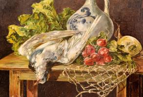 Jelzés nélkül: Galambos csendélet, olaj, vászon, fa keretben, 40,5×58,5