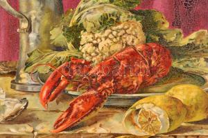 Jelzés nélkül: Rákos csendélet, olaj, vászon, díszes fa keretben, 38×58 cm