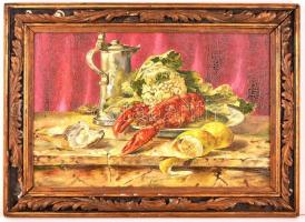 Jelzés nélkül: Rákos csendélet, olaj, vászon, díszes fa keretben, 38×58 cm