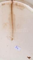 Szecessziós fajansz tál, jelzés nélkül, repedéssel, kézzel festett, d: 25,5 cm