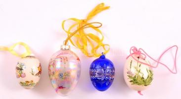 Vegyes húsvéti tojásdísz tétel (üveg, kerámia, porcelán), 11 db