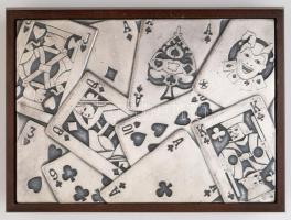 Brunel ezüst (Ag.) tetejű fa kártyadoboz, jelzett, 23×17 cm