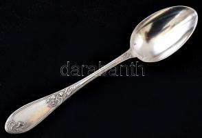 Ezüstözött szecessziós teás kanál készlet ( 6db), eredeti sérült dobozában, jelzett, h:14,5 cm (6×)