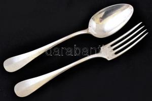 Ezüstözött alpakka kanál és villa készlet ( 24 db), eredeti dobozában, jelzett,  h: 21 cm (24×)