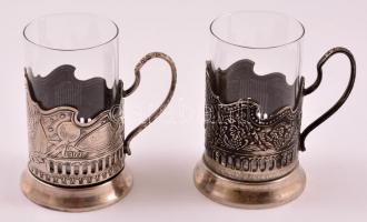 Szamovár pohár üveg betéttel, 2 db (50 év 1917-1967 emlékére)