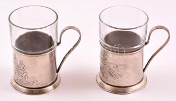 Szamovár pohár üveg betéttel, 2 db (trojka lovas szán)